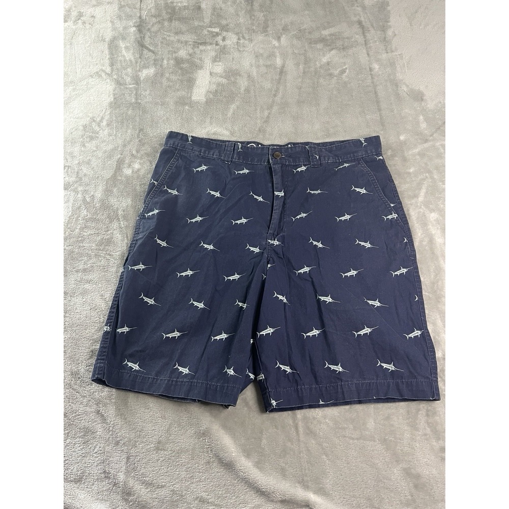 Magellan Mens Shorts Size 35 Navy Marlin Fish Print Casual Chino Fishing